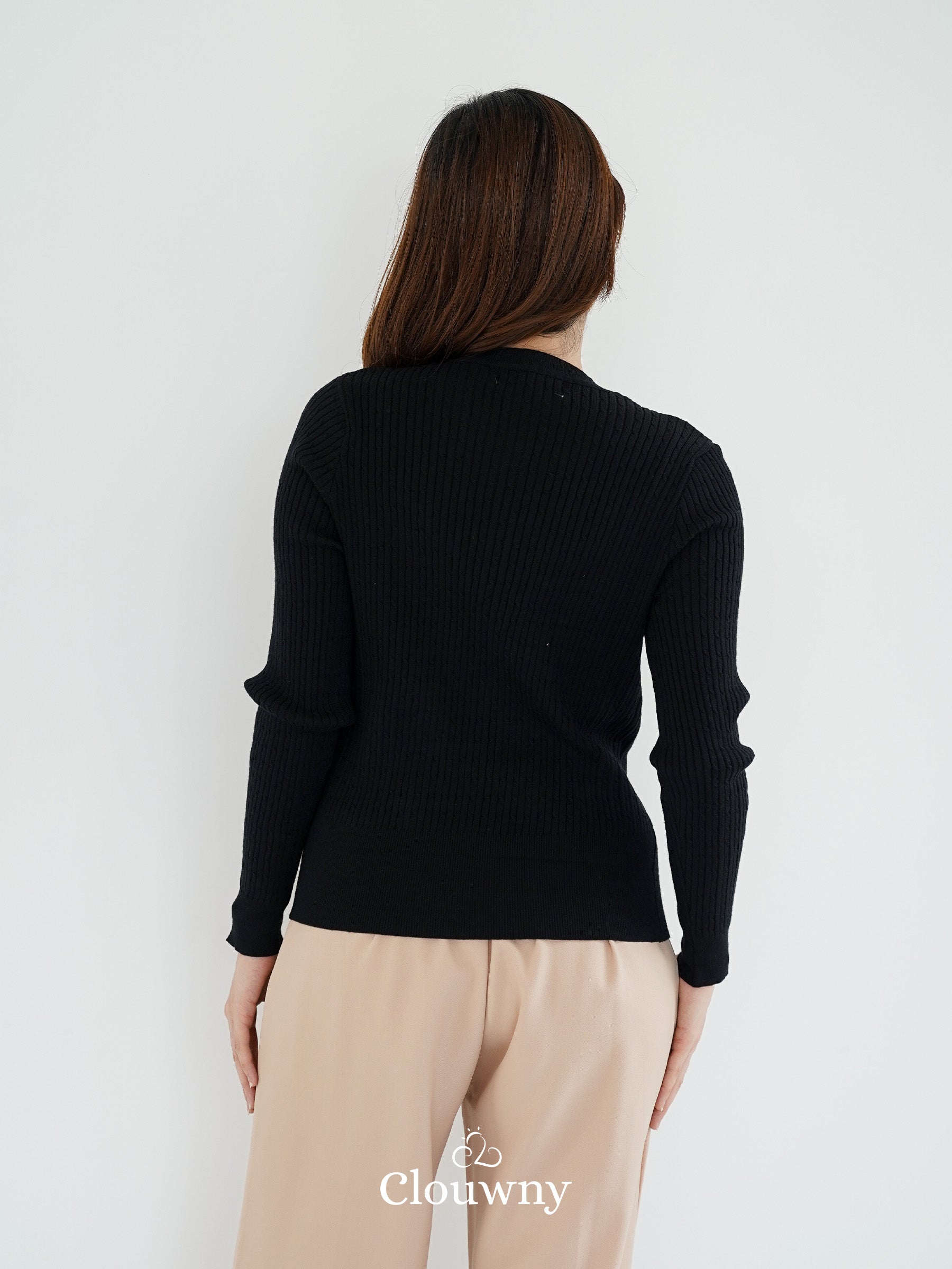 Nesa Button Knit Top - Black